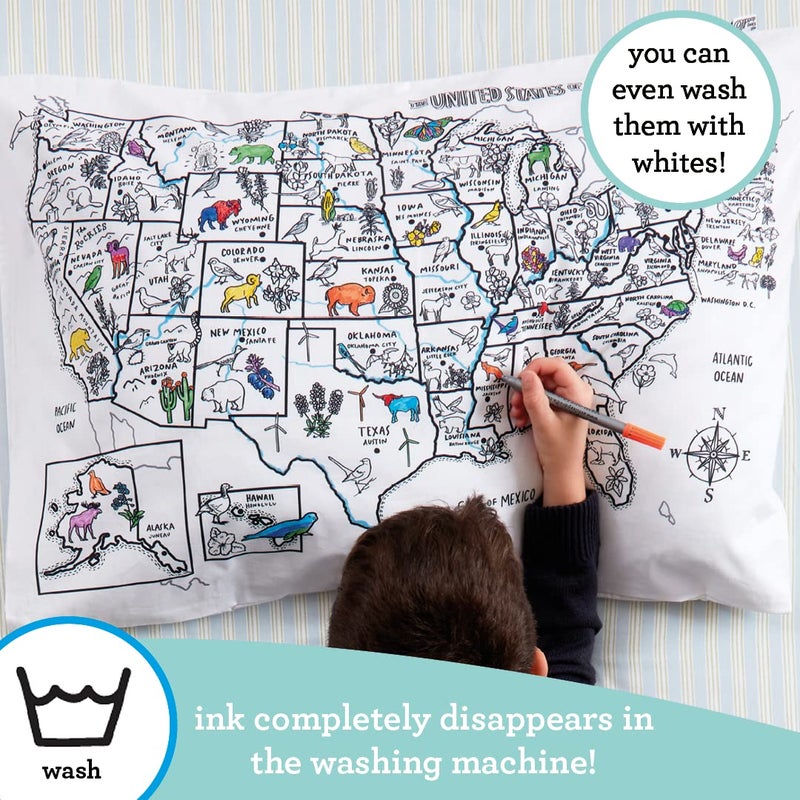 eatsleepdoodle Coloring Pillowcase for Kids â€“ Reusable DIY Pillow Cover with Washable Markers, Educational Arts & Crafts Activity for Boys & Girls, Fun Gift for Creative Play, Machine Washable - eatsleepdoodle - Image 5